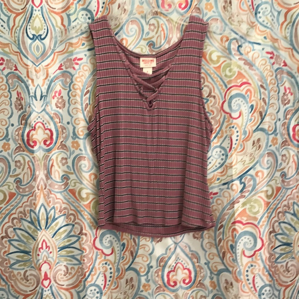 Purple Ribbed Lace-up Crop Top